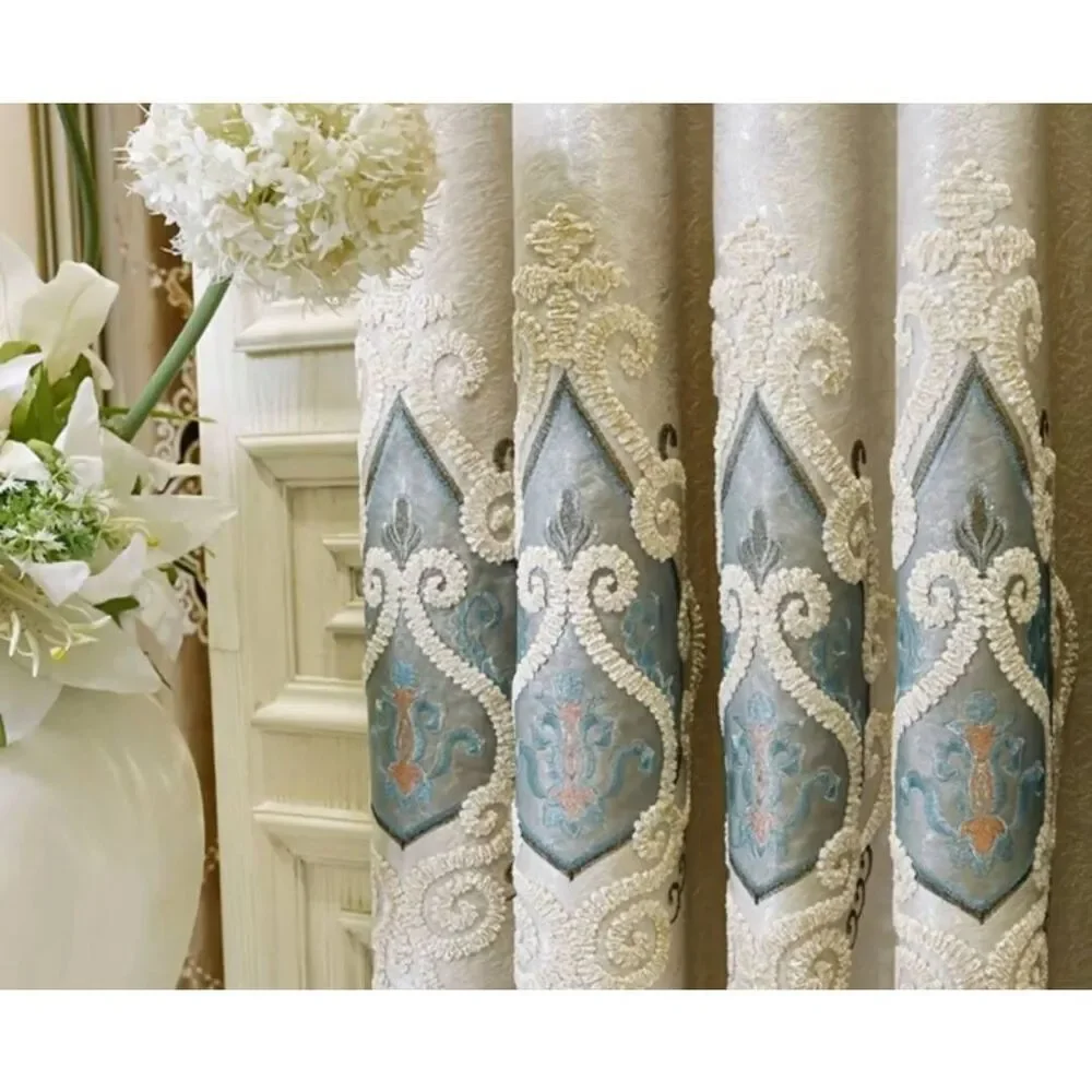 European embroidered blackout curtain panel